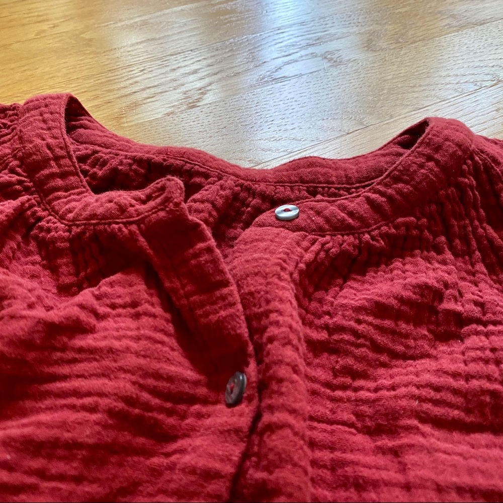 Rust Solid Red Cotton Gauze Button Up Peasant Boh… - image 3